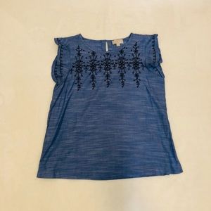 Loft Blue Embroidered Top Size XS